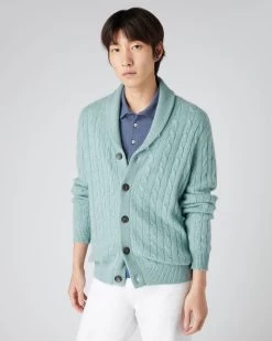 Men's Garrick Shawl Cable Cashmere Cardigan Oasis Green