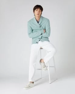 Men's Garrick Shawl Cable Cashmere Cardigan Oasis Green -Cozy Fashion Shop SS24 NPG108559 OSO 3