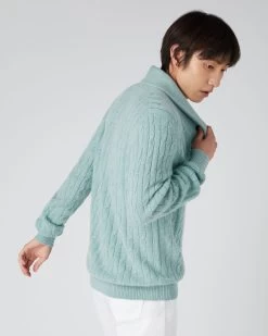 Men's Garrick Shawl Cable Cashmere Cardigan Oasis Green -Cozy Fashion Shop SS24 NPG108559 OSO 4