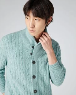Men's Garrick Shawl Cable Cashmere Cardigan Oasis Green -Cozy Fashion Shop SS24 NPG108559 OSO 5