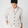Men's Garrick Shawl Cable Cashmere Cardigan Pebble Grey