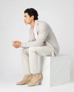 Men's Garrick Shawl Cable Cashmere Cardigan Pebble Grey -Cozy Fashion Shop SS24 NPG108559 PBG 3