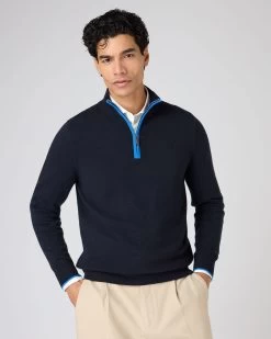 The Jockey Club Men's Half Zip Cashmere Jumper Navy Blue -Cozy Fashion Shop SS24 NPG108621 NVZ 1
