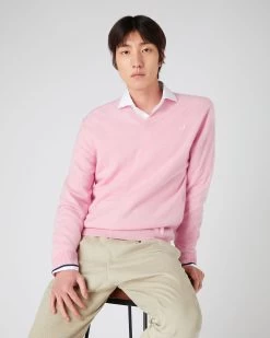 The Jockey Club Men's V Neck Cashmere Jumper Flamingo Pink -Cozy Fashion Shop SS24 NPG108622 FPF 1