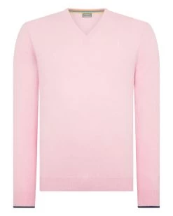 The Jockey Club Men's V Neck Cashmere Jumper Flamingo Pink -Cozy Fashion Shop SS24 NPG108622 FPF 2