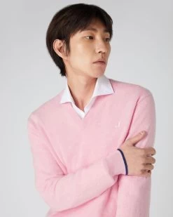 The Jockey Club Men's V Neck Cashmere Jumper Flamingo Pink -Cozy Fashion Shop SS24 NPG108622 FPF 5