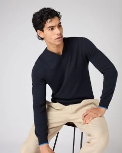 The Jockey Club Men's V Neck Cashmere Jumper Navy Blue -Cozy Fashion Shop SS24 NPG108622 NVZ 1