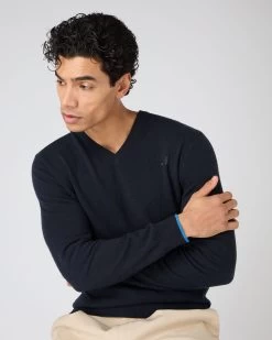 The Jockey Club Men's V Neck Cashmere Jumper Navy Blue -Cozy Fashion Shop SS24 NPG108622 NVZ 5