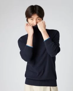 The Jockey Club Men's Roll Neck Cashmere Jumper Navy Blue -Cozy Fashion Shop SS24 NPG108639 N60 1