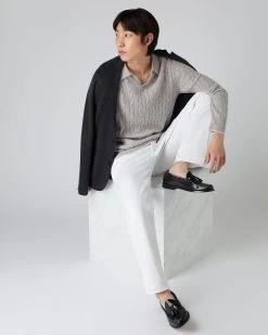 Men's Cable Polo Cashmere Shirt Fumo Grey -Cozy Fashion Shop SS24 NPG109172 F63 3