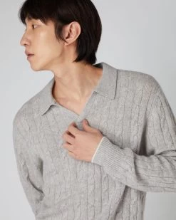 Men's Cable Polo Cashmere Shirt Fumo Grey -Cozy Fashion Shop SS24 NPG109172 F63 5