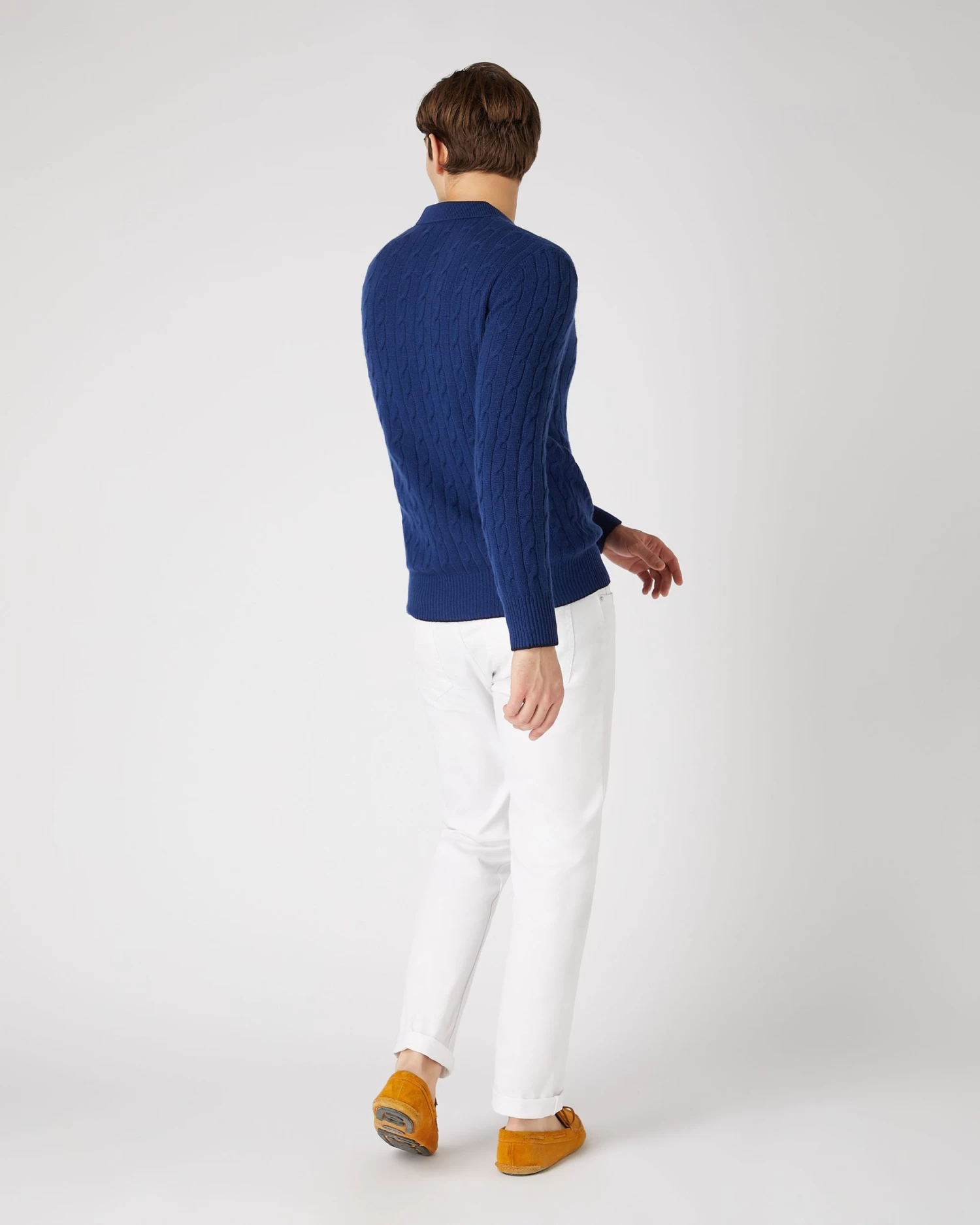 Men's Cable Polo Cashmere Shirt French Blue 6 Men's Cable Polo Cashmere Shirt French Blue - Image 4