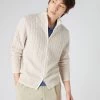Men's Contrast Cable Full Zip Cashmere Jumper Ecru White -Cozy Fashion Shop SS24 NPG109175 ECN 1
