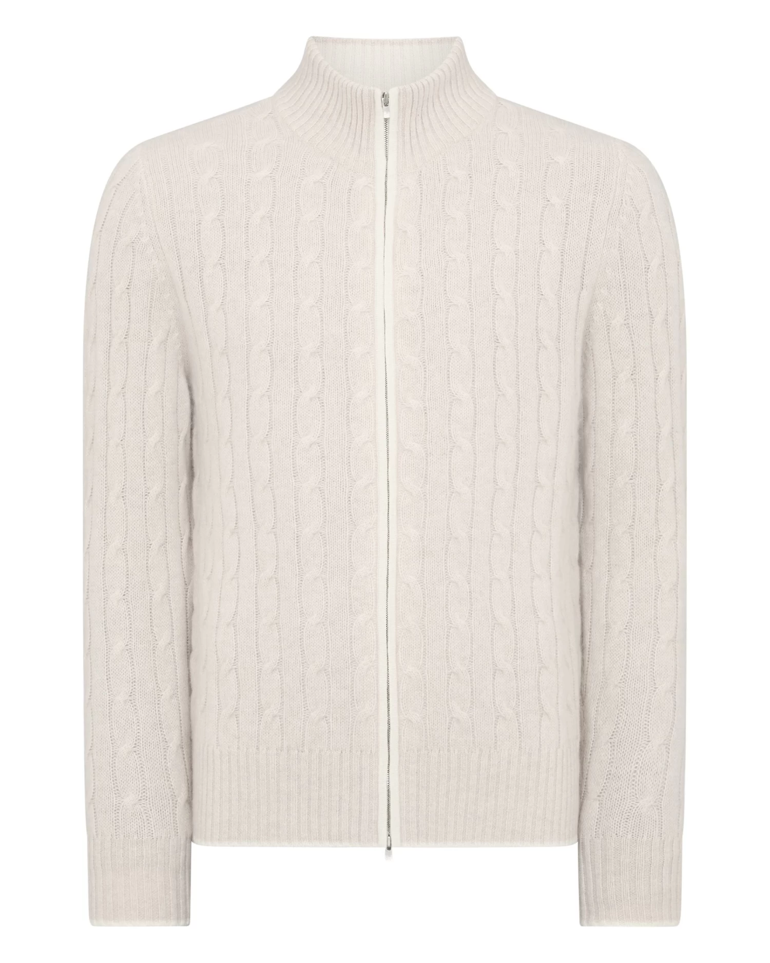 Men's Contrast Cable Full Zip Cashmere Jumper Ecru White 4 Men's Contrast Cable Full Zip Cashmere Jumper Ecru White - Image 2