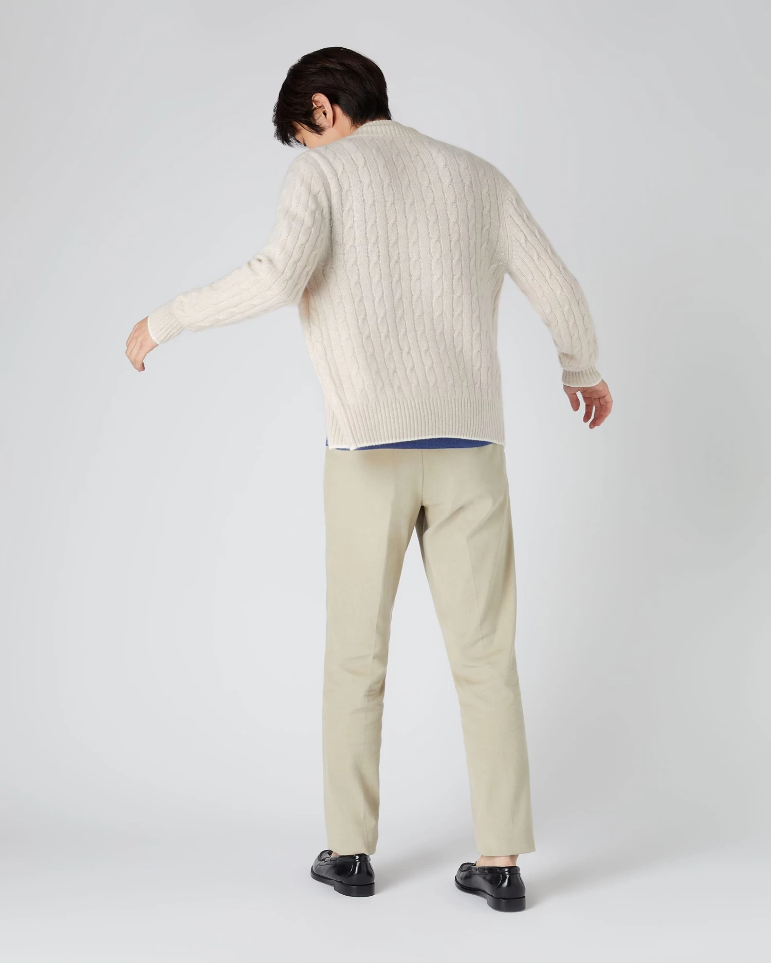 Men's Contrast Cable Full Zip Cashmere Jumper Ecru White 6 Men's Contrast Cable Full Zip Cashmere Jumper Ecru White - Image 4