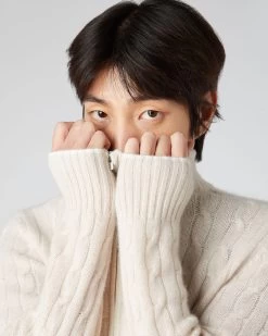 Men's Contrast Cable Full Zip Cashmere Jumper Ecru White 12 Men's Contrast Cable Full Zip Cashmere Jumper Ecru White -Cozy Fashion Shop SS24 NPG109175 ECN 5