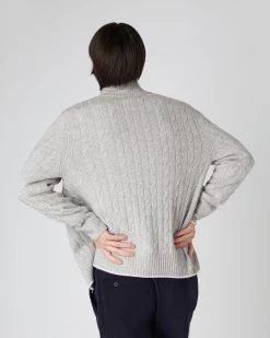 Men's Contrast Cable Full Zip Cashmere Jumper Fumo Grey -Cozy Fashion Shop SS24 NPG109175 F65 4