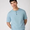 Men's Henley Cotton Cashmere T-Shirt Cornflower Blue -Cozy Fashion Shop SS24 NPG109183 C01 1