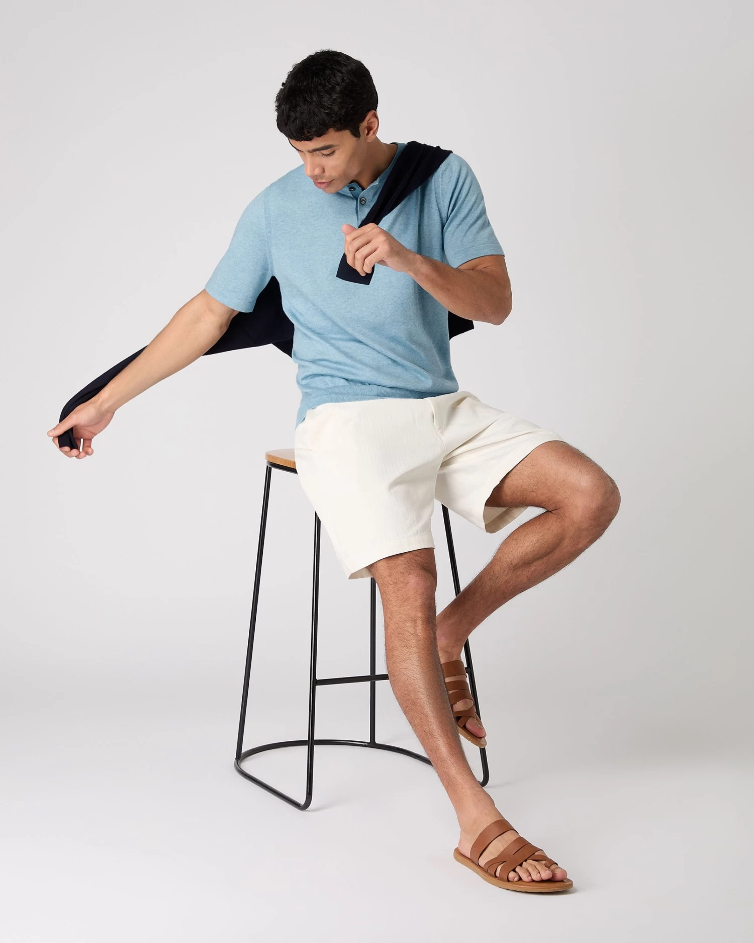 Men's Henley Cotton Cashmere T-Shirt Cornflower Blue 5 Men's Henley Cotton Cashmere T-Shirt Cornflower Blue - Image 3