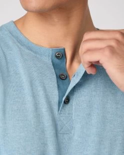 Men's Henley Cotton Cashmere T-Shirt Cornflower Blue 12 Men's Henley Cotton Cashmere T-Shirt Cornflower Blue -Cozy Fashion Shop SS24 NPG109183 C01 5