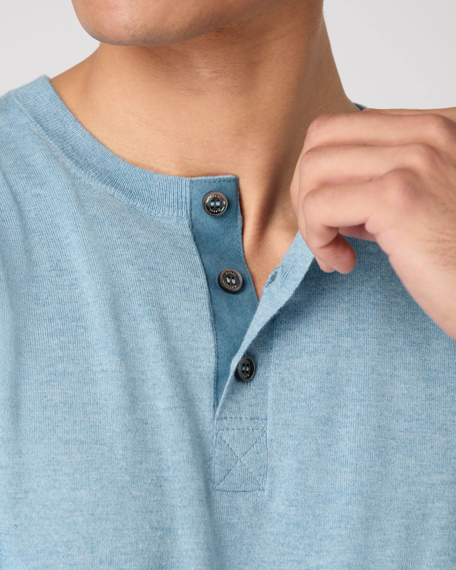 Men's Henley Cotton Cashmere T-Shirt Cornflower Blue 7 Men's Henley Cotton Cashmere T-Shirt Cornflower Blue - Image 5