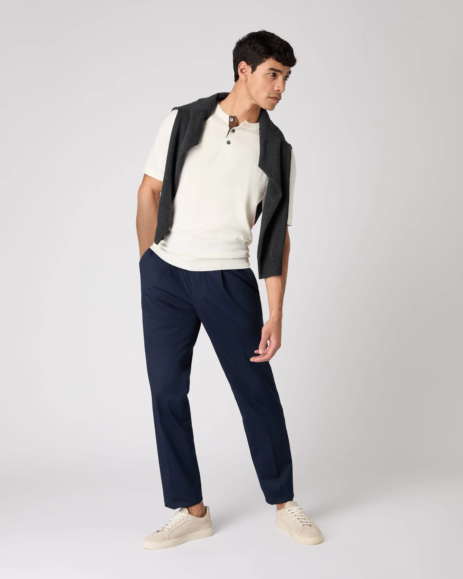 Men's Henley Cotton Cashmere T-Shirt New Ivory White 5 Men's Henley Cotton Cashmere T-Shirt New Ivory White - Image 3