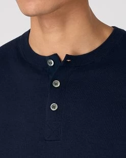 Men's Henley Cotton Cashmere T-Shirt Navy Blue -Cozy Fashion Shop SS24 NPG109183 NVY 5 op
