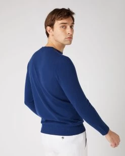 Men's Shoreditch Round Neck Cashmere Jumper French Blue -Cozy Fashion Shop SS24 NPG109185 F71 4
