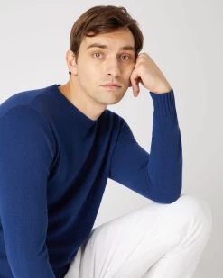 Men's Shoreditch Round Neck Cashmere Jumper French Blue -Cozy Fashion Shop SS24 NPG109185 F71 5