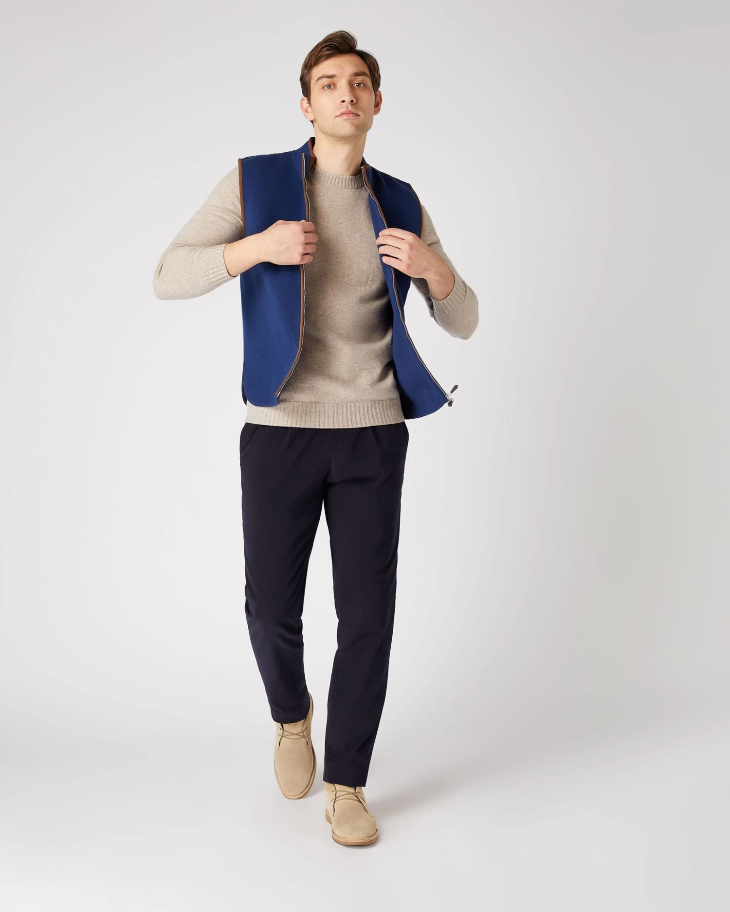 Men's Shoreditch Round Neck Cashmere Jumper Oatmeal Brown 5 Men's Shoreditch Round Neck Cashmere Jumper Oatmeal Brown - Image 3