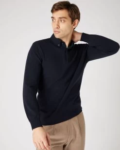 Men's Relaxed Polo Cashmere Shirt Navy Blue
