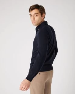Men's Relaxed Polo Cashmere Shirt Navy Blue -Cozy Fashion Shop SS24 NPG109190 N60 4