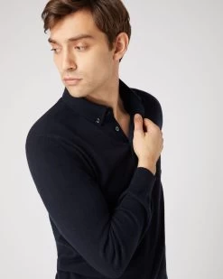 Men's Relaxed Polo Cashmere Shirt Navy Blue -Cozy Fashion Shop SS24 NPG109190 N60 5