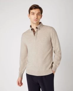 Men's Relaxed Polo Cashmere Shirt Oatmeal Brown