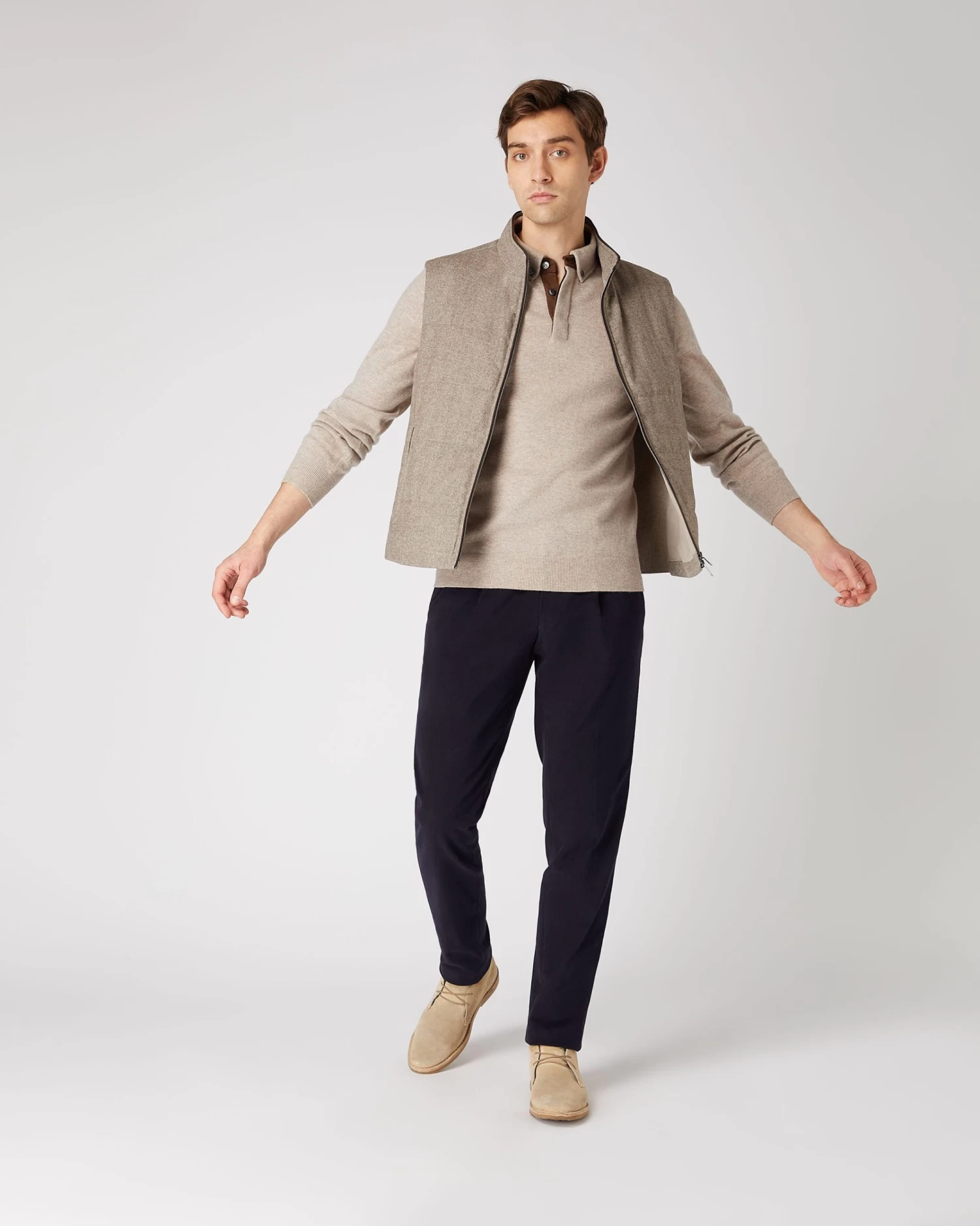 Men's Relaxed Polo Cashmere Shirt Oatmeal Brown 5 Men's Relaxed Polo Cashmere Shirt Oatmeal Brown - Image 3