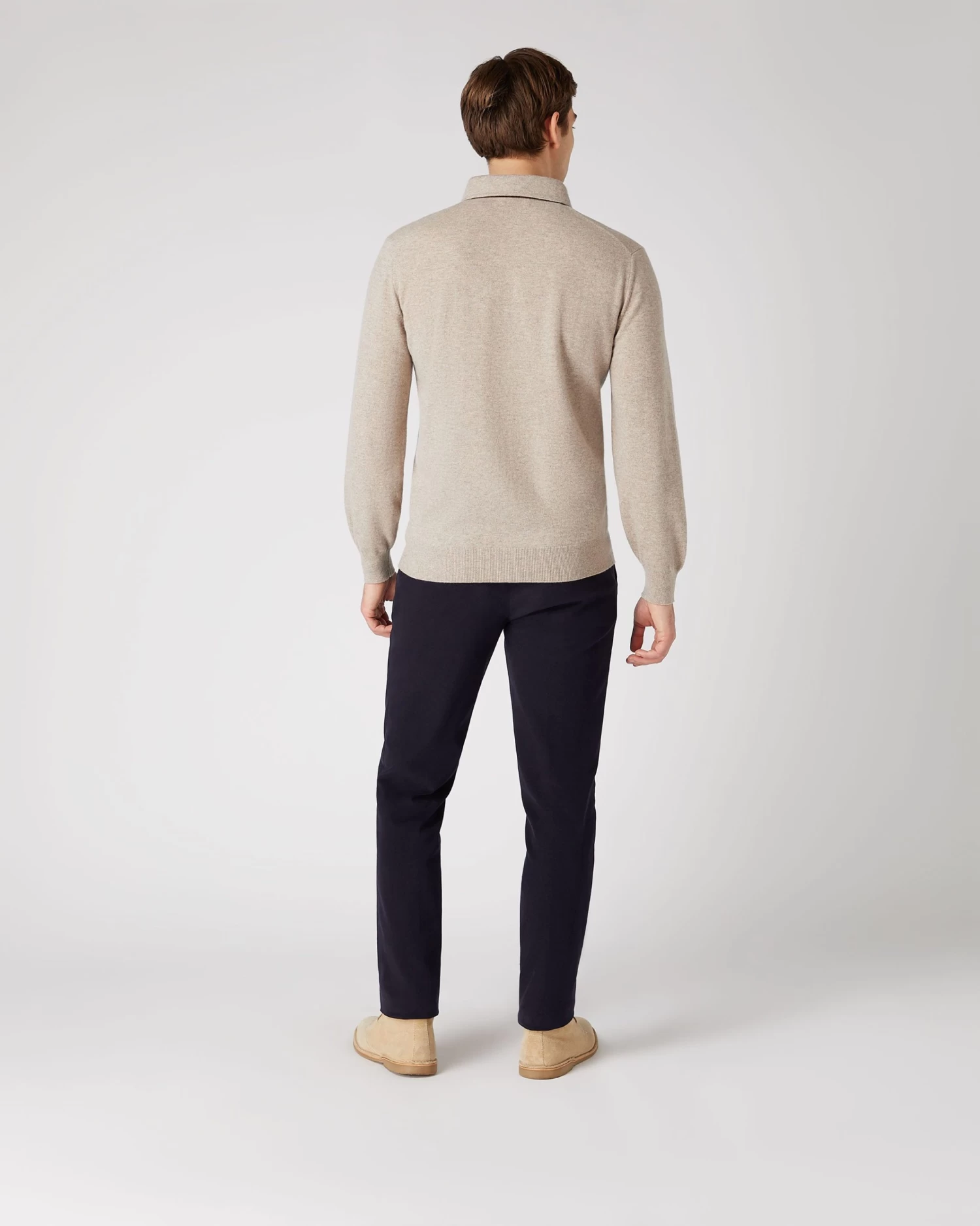 Men's Relaxed Polo Cashmere Shirt Oatmeal Brown 6 Men's Relaxed Polo Cashmere Shirt Oatmeal Brown - Image 4