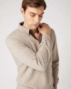 Men's Relaxed Polo Cashmere Shirt Oatmeal Brown 13 Men's Relaxed Polo Cashmere Shirt Oatmeal Brown -Cozy Fashion Shop SS24 NPG109190 OAT 5