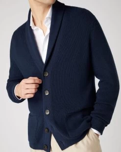 Men's Cotton Cashmere Silk Cardigan Navy Blue -Cozy Fashion Shop SS24 NPG109194 NVY 5