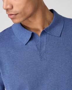 Men's Polo Cotton Cashmere T-Shirt Denim Blue -Cozy Fashion Shop SS24 NPG109227 DEN 5