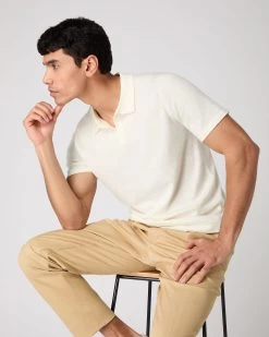 Men's Polo Cotton Cashmere T-Shirt New Ivory White