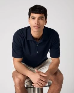 Men's Rock Polo Cotton Cashmere T-Shirt Navy Blue