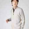 Men's Diagonal Stripe Half Zip Cashmere Jumper Sand Brown -Cozy Fashion Shop SS24 NPG109290 SDN 1