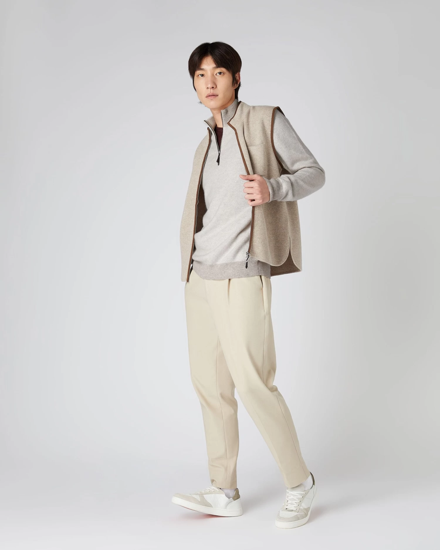 Men's Diagonal Stripe Half Zip Cashmere Jumper Sand Brown 5 Men's Diagonal Stripe Half Zip Cashmere Jumper Sand Brown - Image 3