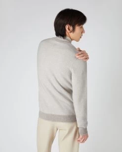 Men's Diagonal Stripe Half Zip Cashmere Jumper Sand Brown 14 Men's Diagonal Stripe Half Zip Cashmere Jumper Sand Brown -Cozy Fashion Shop SS24 NPG109290 SDN 4