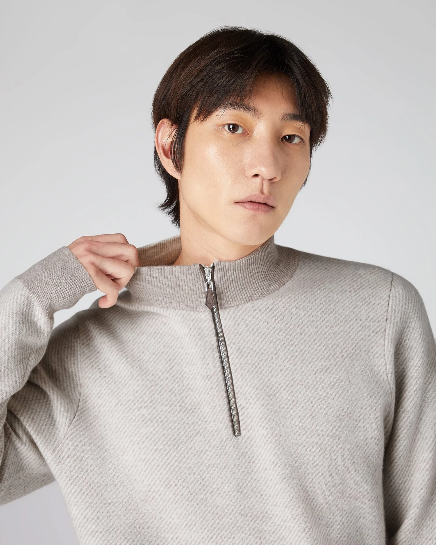 Men's Diagonal Stripe Half Zip Cashmere Jumper Sand Brown 7 Men's Diagonal Stripe Half Zip Cashmere Jumper Sand Brown - Image 5