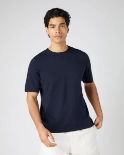 Men's Loose Fit Cotton Cashmere T-Shirt Navy Blue