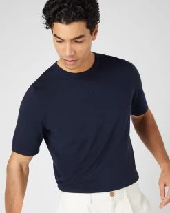 Men's Loose Fit Cotton Cashmere T-Shirt Navy Blue -Cozy Fashion Shop SS24 NPG109291 N08 5