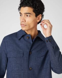 Men's Scala Silk Blend Overshirt Blue -Cozy Fashion Shop SS24 NPG109361 BLU 5