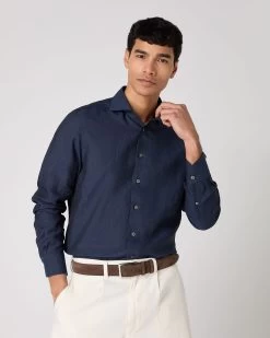 Men's Cannes Linen Shirt Navy Blue
