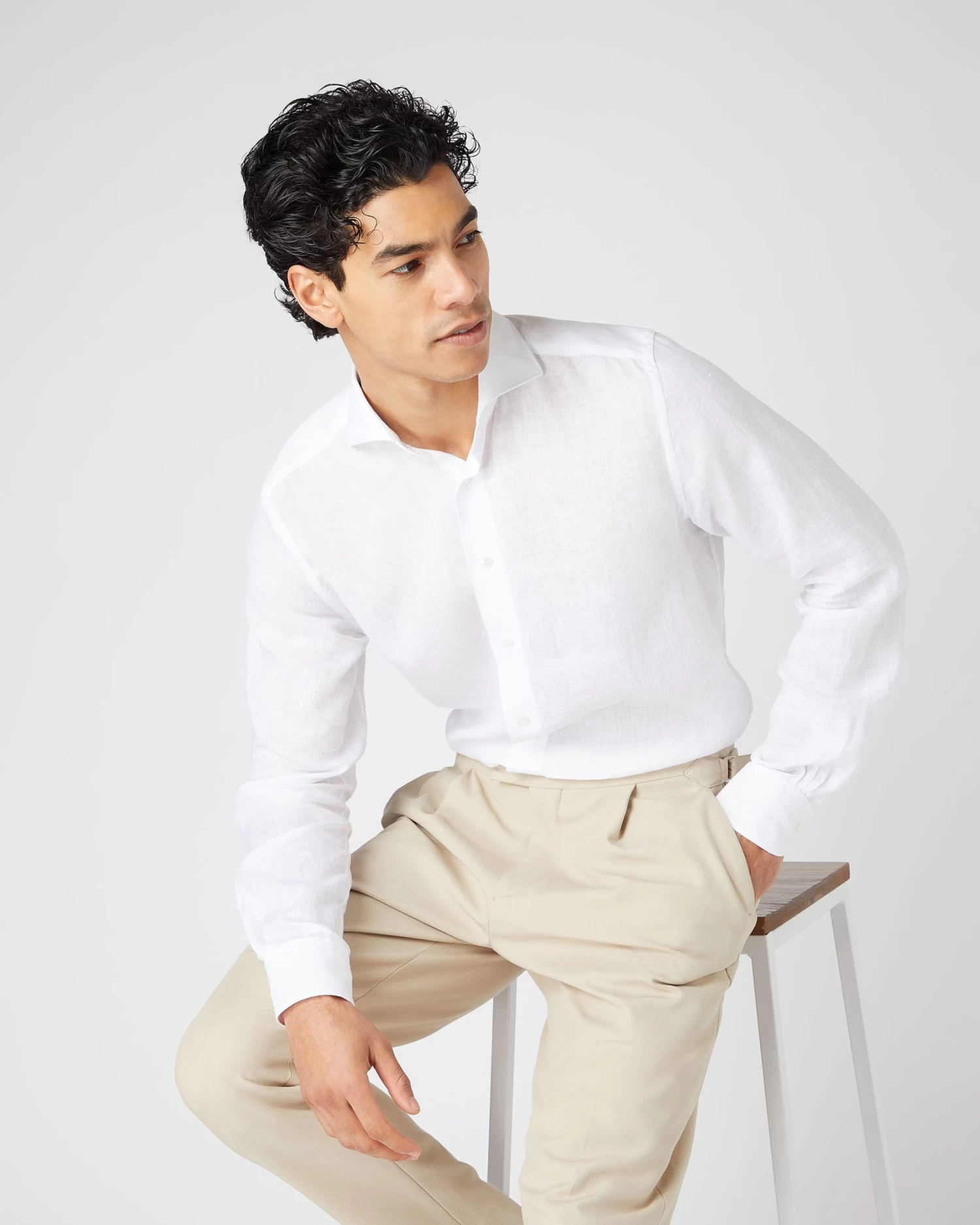 Men's Cannes Linen Shirt White 3 Men's Cannes Linen Shirt White